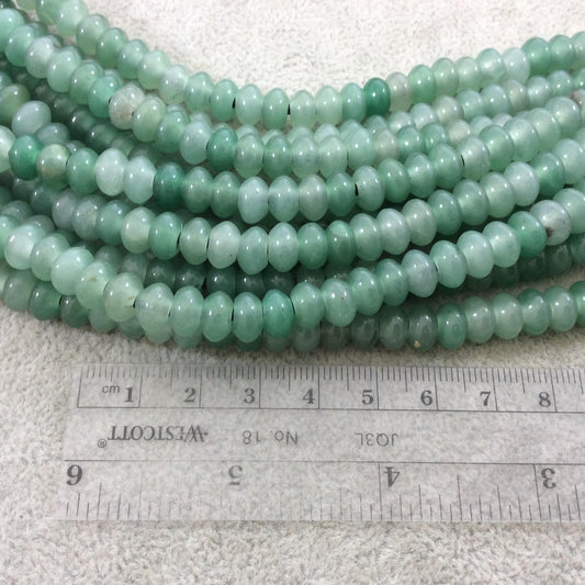 5mm x 8mm Natural Green Aventurine Smooth Finish Rondelle Shaped Beads with 2.5mm Holes - 7.75" Strand (Approx. 36 Beads) - LARGE HOLE BEADS