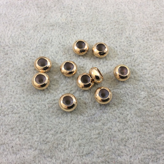 4mm x 8mm Glossy Finish GOLD Plated Brass Rondelle Shaped Metal Spacer Beads with 2mm Holes - Loose, Sold in Pre-Packed Bags of 10 Beads