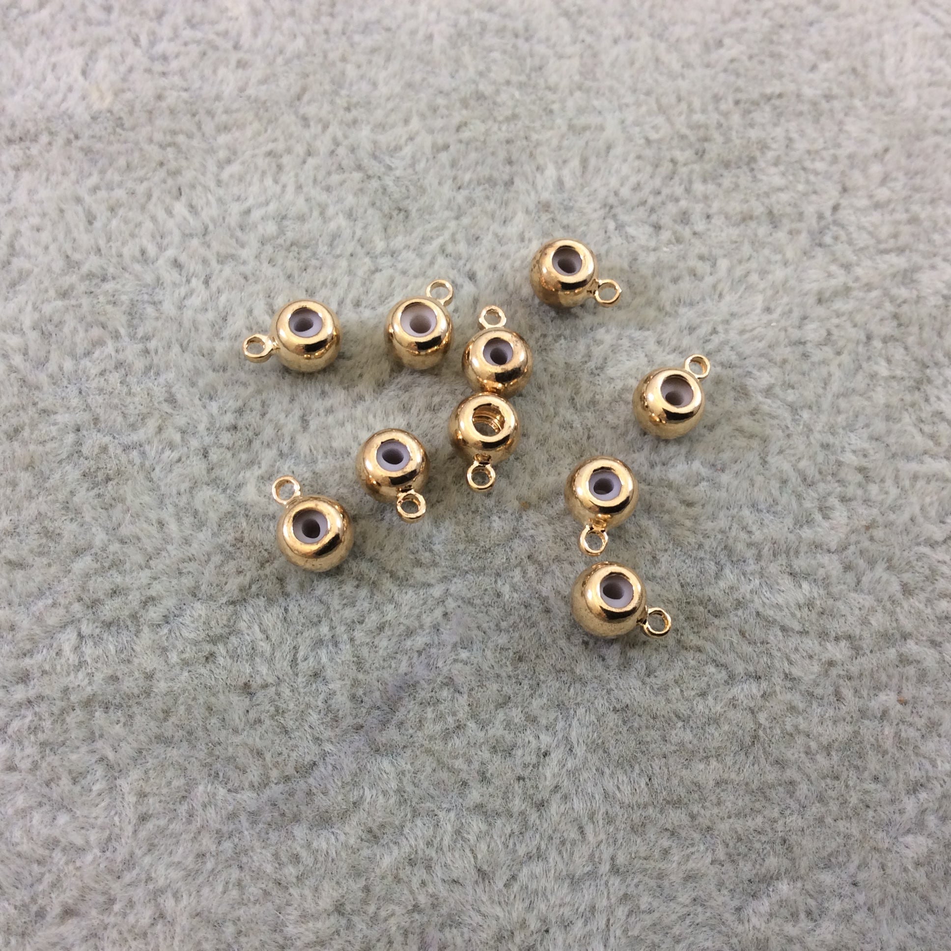 4mm x 5mm Glossy Finish Brass Plated Gold Rondelle Shaped Metal Spacer Beads With Ring and 1mm Holes - Loose, Sold in Bags of 10  Beads