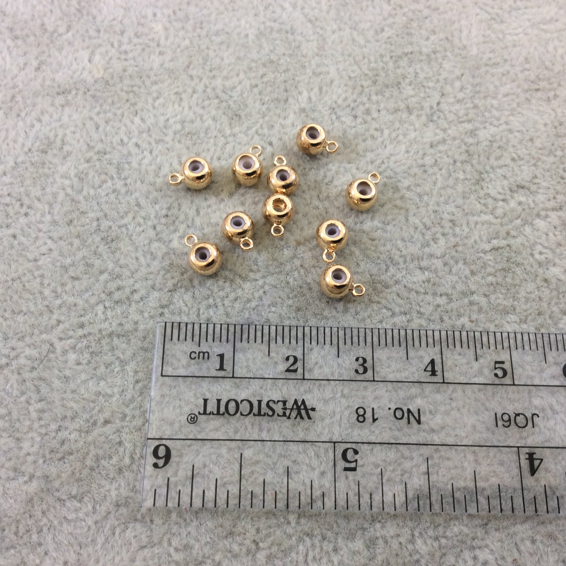 4mm x 5mm Glossy Finish Brass Plated Gold Rondelle Shaped Metal Spacer Beads With Ring and 1mm Holes - Loose, Sold in Bags of 10  Beads