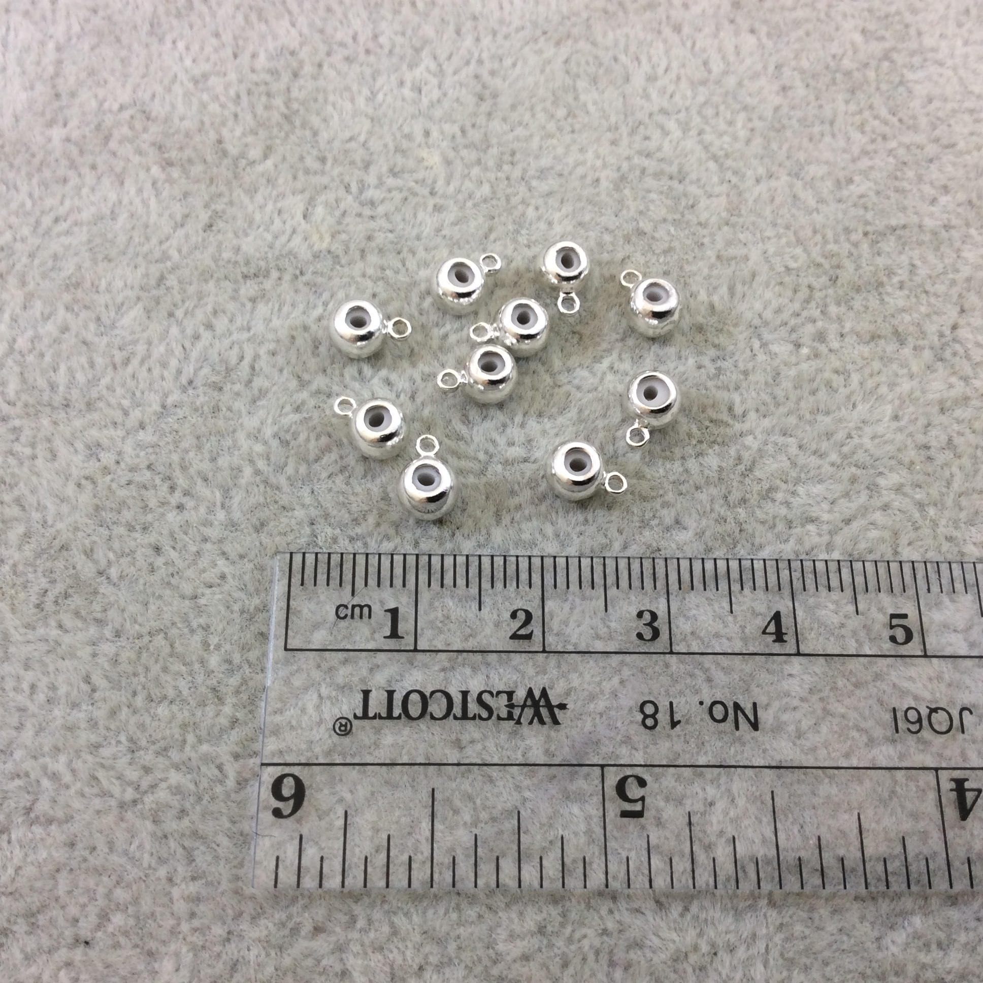 4mm x 5mm Glossy Finish Brass Plated Bright Silver Rondelle Shaped Metal Spacer Beads W/Ring and 1mm Holes - Loose, Sold in Pkgs of 10 Beads