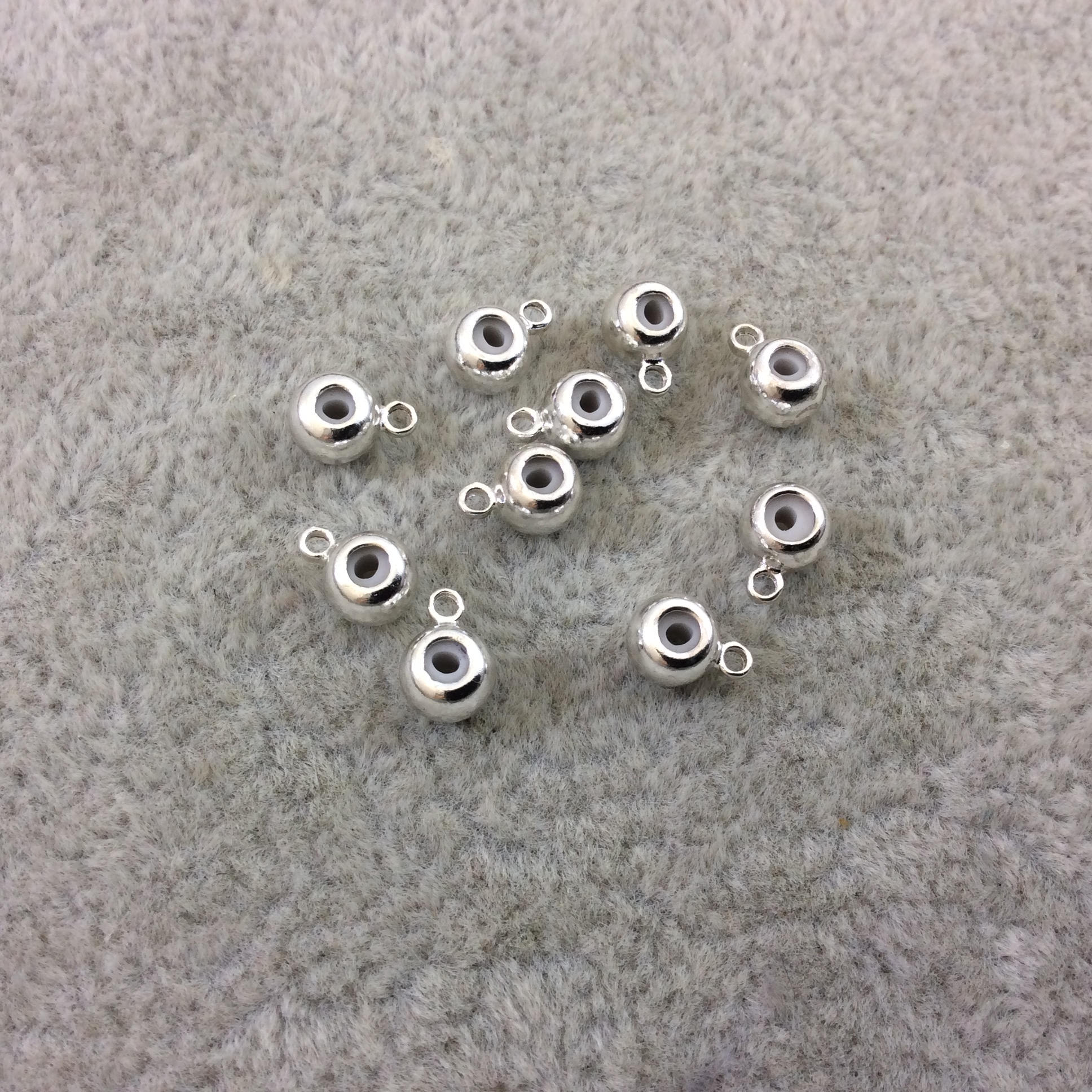 4mm x 5mm Glossy Finish Brass Plated Bright Silver Rondelle Shaped Metal Spacer Beads W/Ring and 1mm Holes - Loose, Sold in Pkgs of 10 Beads