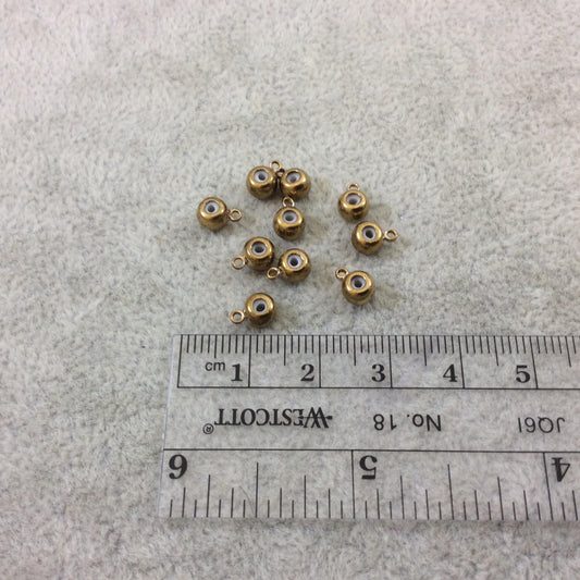 4mm x 5mm Glossy Finish Brass Plated Brass Color Rondelle Shaped Metal Spacer Beads W/Ring and 1mm Holes - Loose, Sold in Pkgs of 10 Beads