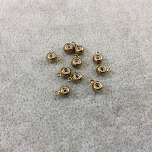 4mm x 5mm Glossy Finish Brass Plated Brass Color Rondelle Shaped Metal Spacer Beads W/Ring and 1mm Holes - Loose, Sold in Pkgs of 10 Beads