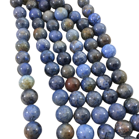 10mm Glossy Finish Natural Mixed Blue Dumortierite Round/Ball Shaped Beads with 1mm Holes - Sold by 15" Strands (Approx. 39 Beads)