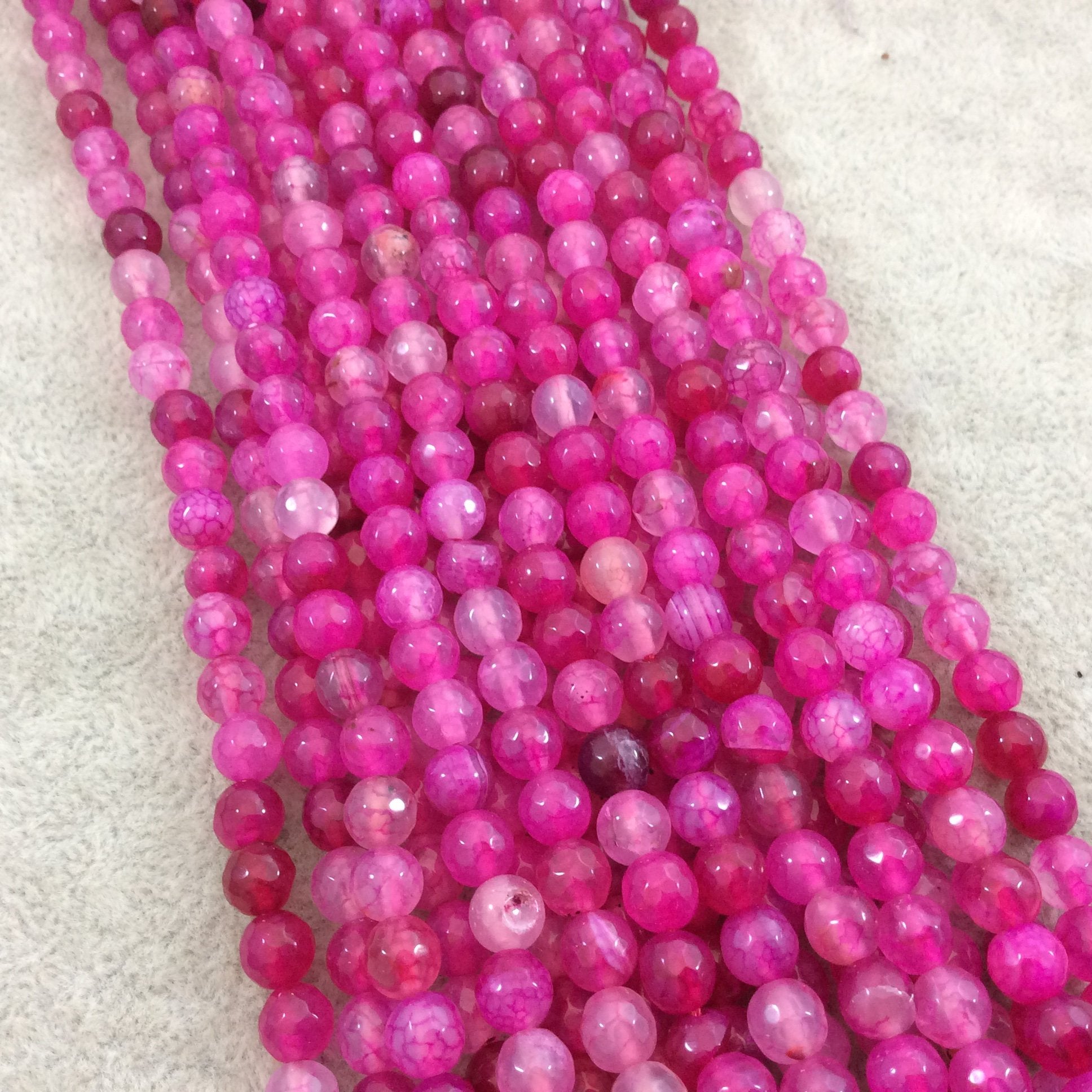 6mm Faceted Mixed Fuchsia Agate Round/Ball Shaped Beads - 15.5" Strand (Approximately 64 Beads) - Natural Semi-Precious Gemstone