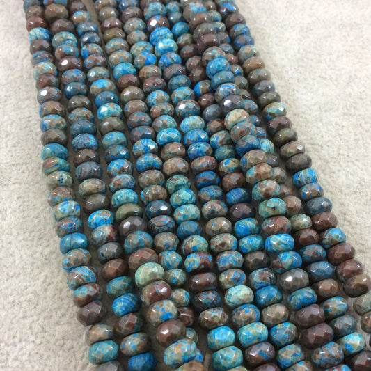 4mm x 6mm Faceted Finish Enhanced "Blue Sky" Calsilica Jasper Rondelle Shaped Beads with 1mm Holes - 15.25" Strands (Approx. 100 Beads)