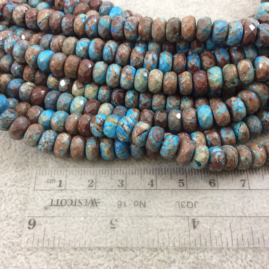 5mm x 8mm Faceted Finish Enhanced "Blue Sky" Calsilica Jasper Rondelle Shaped Beads with 1mm Holes - 15.25" Strands (Approx. 79 Beads)