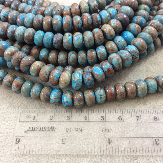 6mm x 10mm Glossy Finish Enhanced "Blue Sky" Calsilica Jasper Rondelle Shape Beads with 1mm Holes - Sold by 15.5" Strands (Approx. 64 Beads)