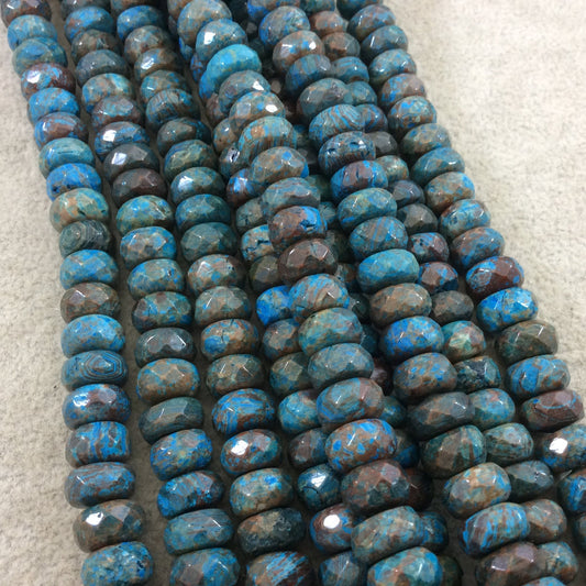 6mm x 10mm Faceted Finish Enhanced "Blue Sky" Calsilica Jasper Rondelle Shaped Beads with 1mm Holes - Sold by 15" Strands (Approx. 67 Beads)