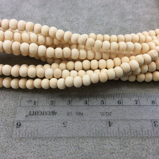 6mm Cream Colored Unfinished/Plain Natural Wooden Rondelle Shaped Beads with 2mm Holes - Sold by 15.5" Strands (Approx. 84 Beads)