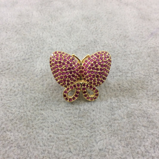 Gold Plated CZ Cubic Zirconia Inlaid Pink Butterfly Bolo Slide Copper - Measures 23mm x 28mm, Approx. - Sold Individually, RANDOM