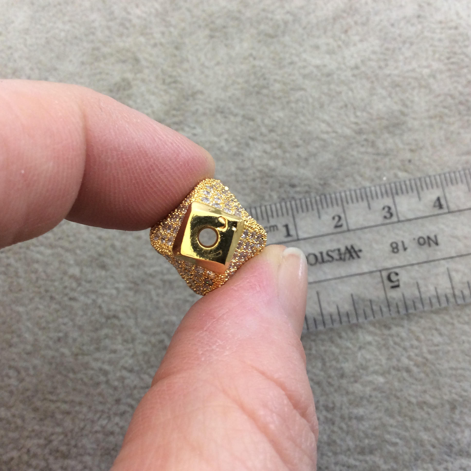 Gold Plated CZ Cubic Zirconia Inlaid Twisted Barrel Bead  - Measures 13mmx20mm, Approx. - Sold Individually, RANDOM