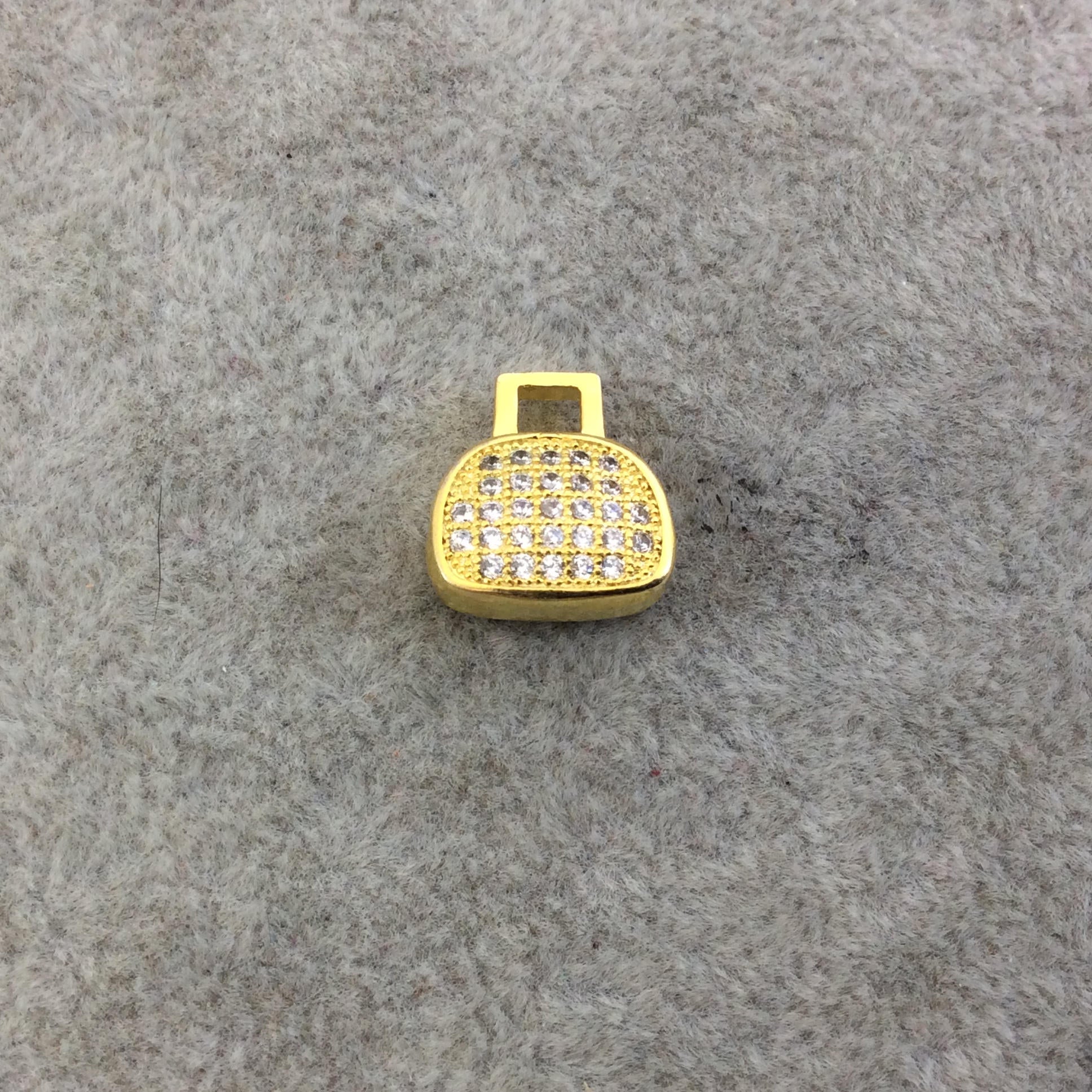 Gold Plated CZ Cubic Zirconia Inlaid Purse Shaped Bead  - Measures 12mmx12mm, Approx. - Sold Individually, RANDOM