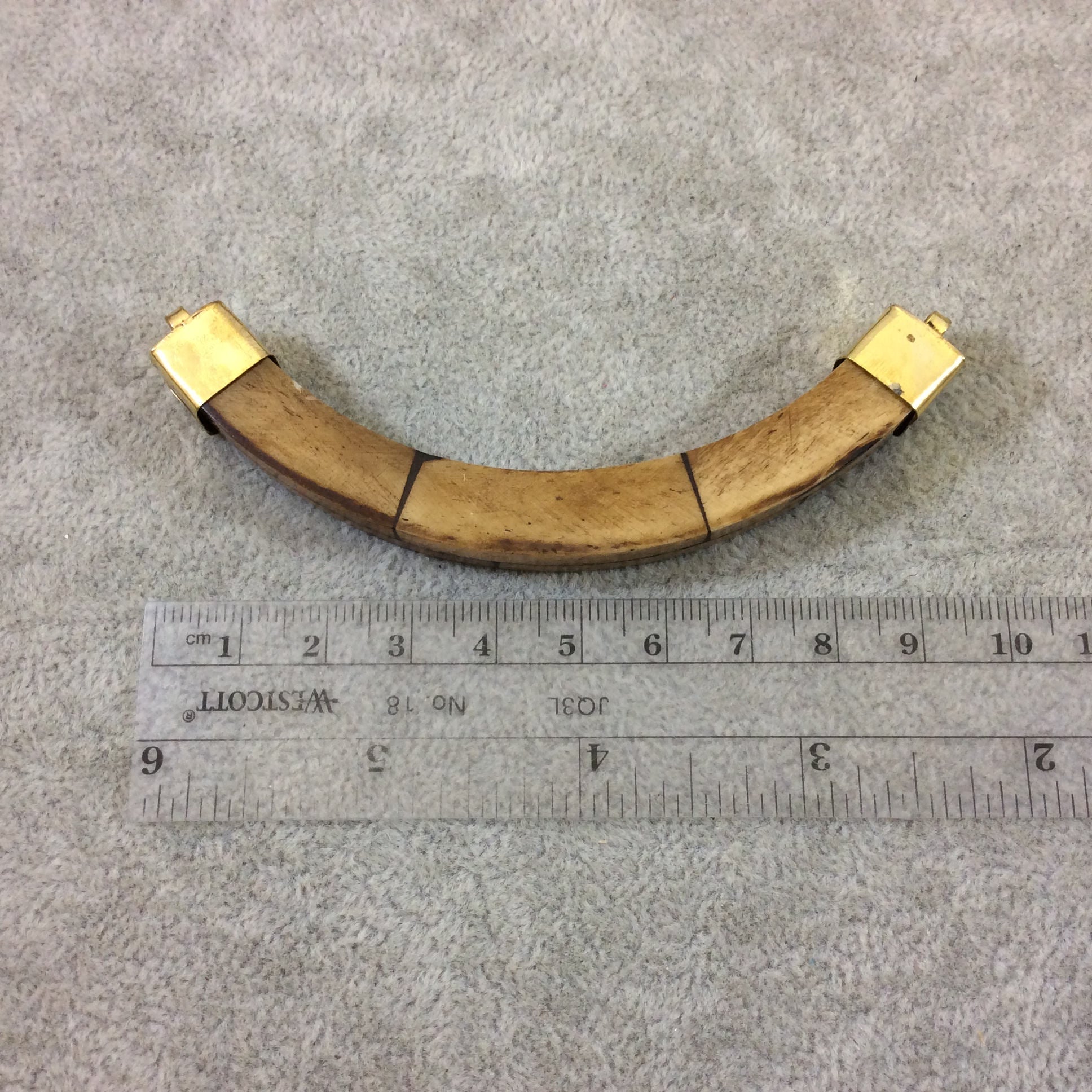 3.5" Medium Brown Double Ended Thick U-Shaped Crescent Shaped Natural Ox Bone Focal Pendant - Measuring 95mm x 30mm