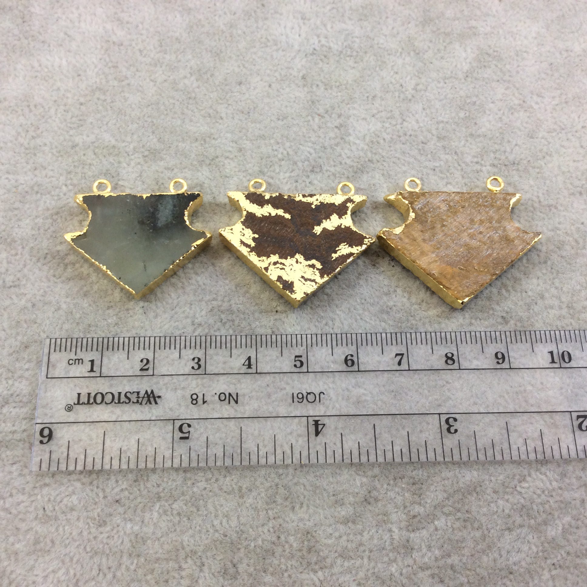 1-1.25" Gold Finish Arrow Shaped Electroplated Natural Stone Pendant - Measuring 25mm-32mm Long - Sold Individually, Choose Your Stone!