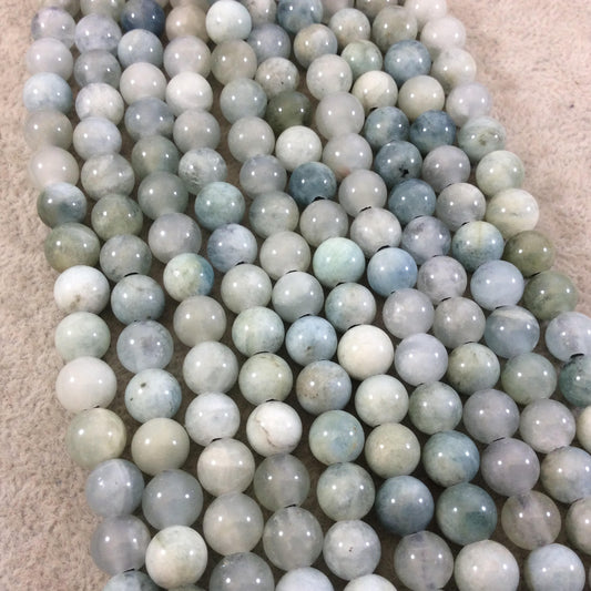 8mm Natural Pale Blue Aquamarine Smooth Finish Round/Ball Shaped Beads with 2.5mm Holes - 7.75" Strand (Approx. 25 Beads) - LARGE HOLE BEADS