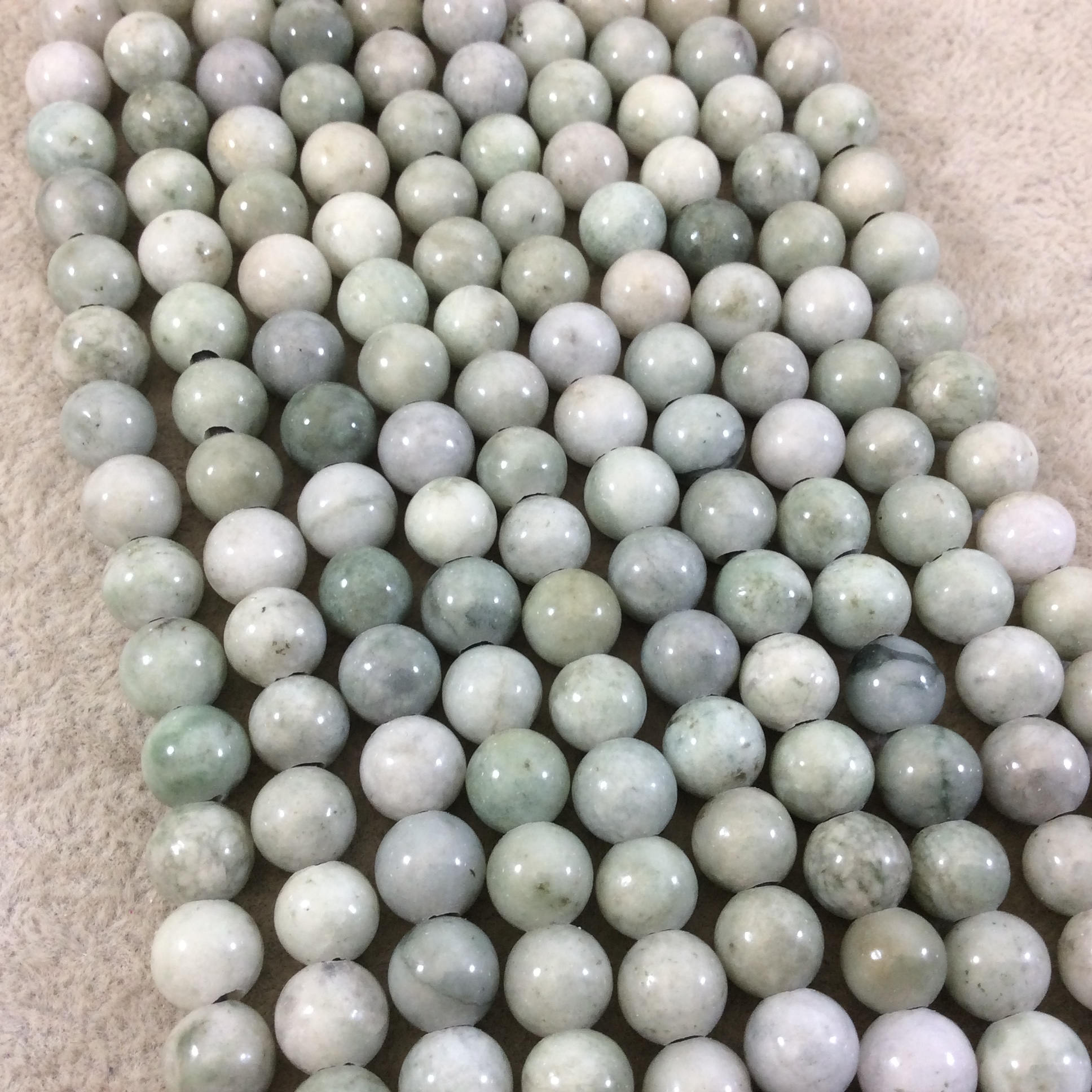 8mm Natural Pale Green Burma Jade Smooth Finish Round/Ball Shape Beads with 2.5mm Holes - 7.75" Strand (Approx. 25 Beads) - LARGE HOLE BEADS