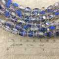 10 x 14mm Matte Stripe Faceted Trans. AB Bi-Color Gray/Blue Glass Crystal Rice/Oval Beads - 12.5" Strands (Approx. 25 Beads) - (CC1014-096C)