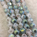 12mm Transparent Spotted Matte Finish AB Bi-Color Gray/Teal Glass Crystal Round Beads - 12.5" Strands (Approx. 25 Beads) - (CC12MP-088)