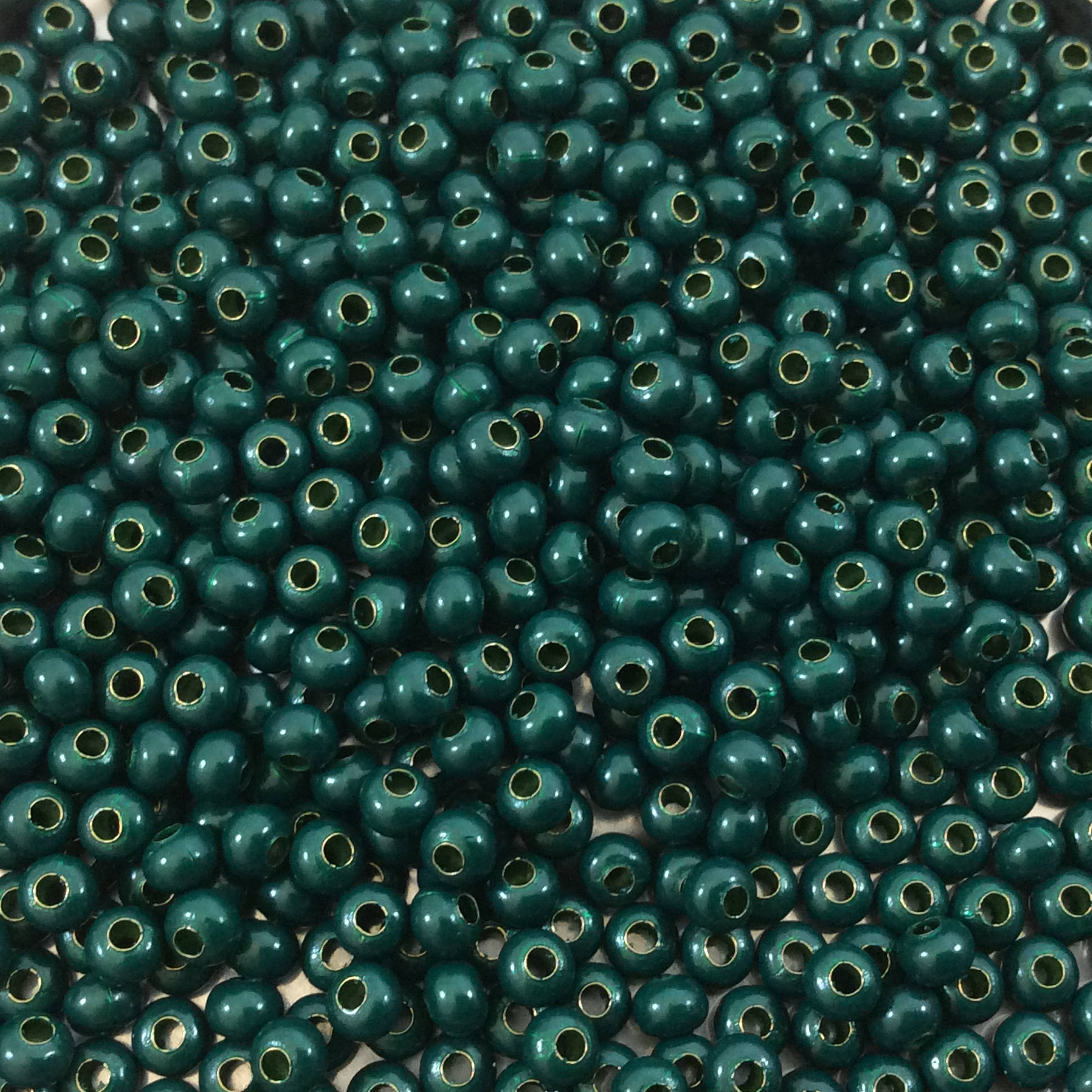 Size 8/0 Glossy Finish Dark Green Coated Brass Seed Beads with 1.1mm Holes - Sold by 5", 36 Gram Tubes (~900 Beads per Tube) - (MT8-DKGRN)