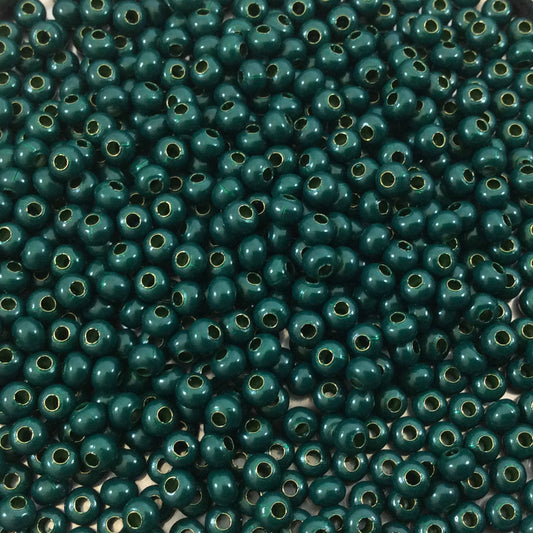 Size 8/0 Glossy Finish Dark Green Coated Brass Seed Beads with 1.1mm Holes - Sold by 5", 36 Gram Tubes (~900 Beads per Tube) - (MT8-DKGRN)