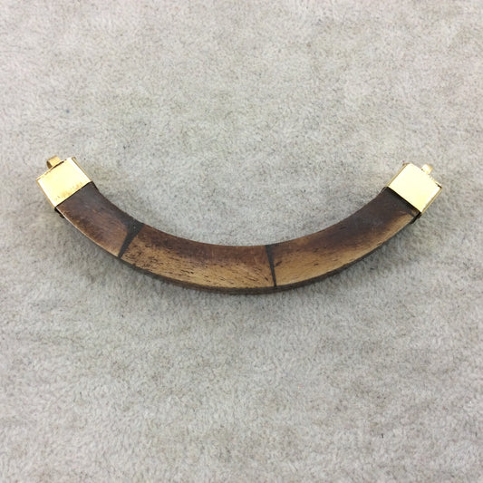 3.5" Warm Brown Double Ended Thick U-Shaped Crescent Shaped Natural Ox Bone Focal Pendant - Measuring 95mm x 30mm