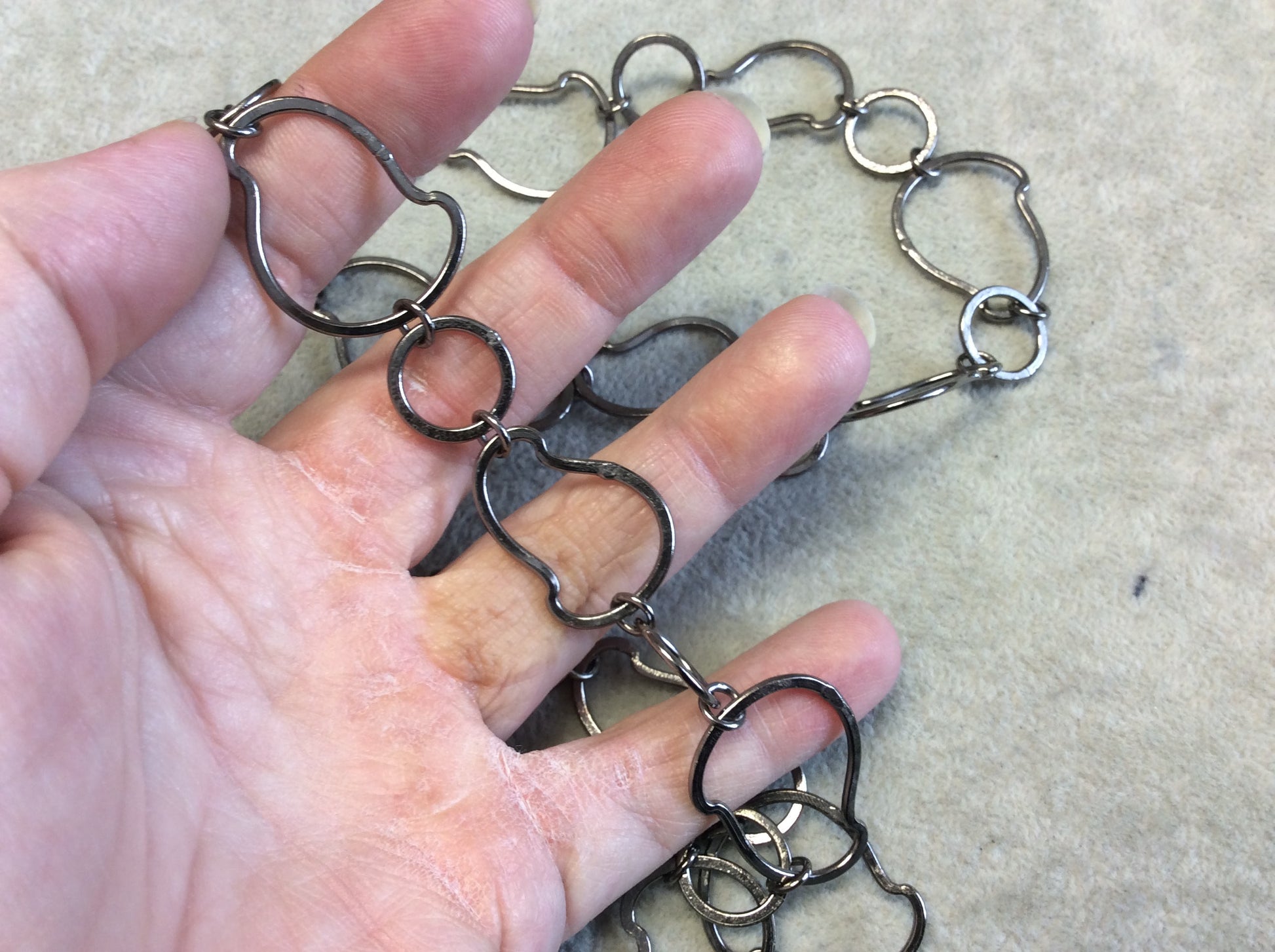 Gunmetal Plated Copper Alternating Freeform Link Chain - 20mm x 30mm Freeform Links With 14mm Circles - Sold By the Foot