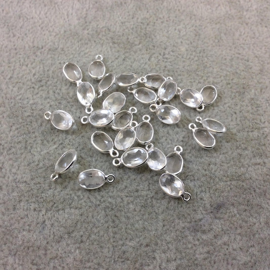 BULK LOT - Pack of Six (6) Sterling Silver Pointed/Cut Stone Faceted Oval Shaped Clear Quartz Bezel Pendants - Measuring 5mm x 7mm