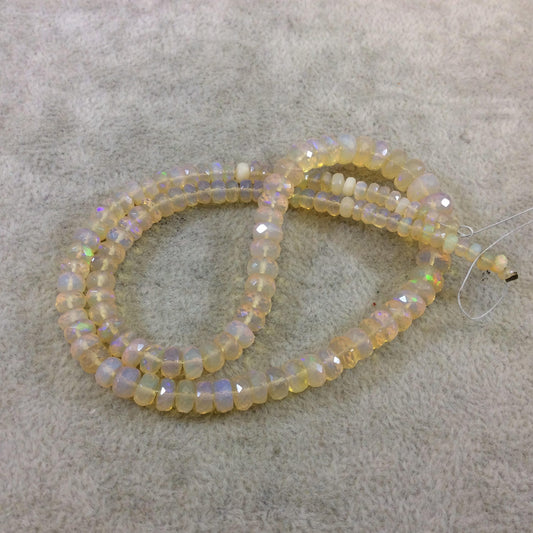 OOAK 3.5-7mm Faceted Transparent Rainbow Ethiopian Opal Graduated Rondelle Beads - 15.5" Strand (131 Beads) - High Quality Indian Gemstone