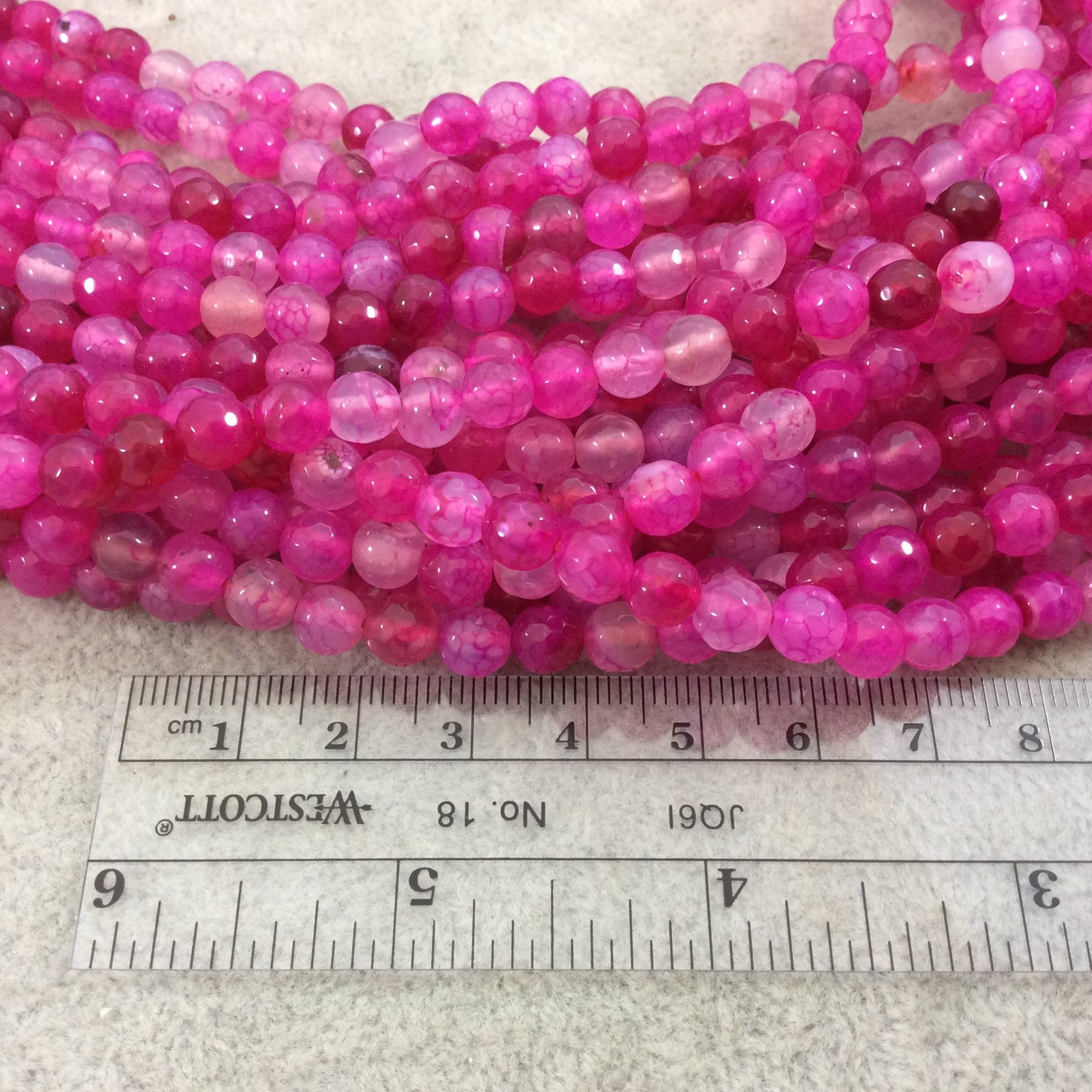 6mm Faceted Mixed Fuchsia Agate Round/Ball Shaped Beads - 15.5" Strand (Approximately 64 Beads) - Natural Semi-Precious Gemstone