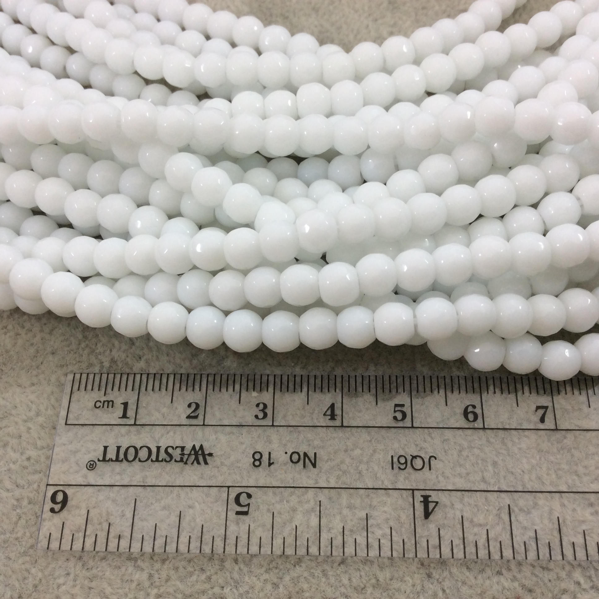 6mm Faceted Opaque White Agate Round/Ball Shaped Beads - 15.5" Strand (Approximately 64 Beads) - Natural Semi-Precious Gemstone