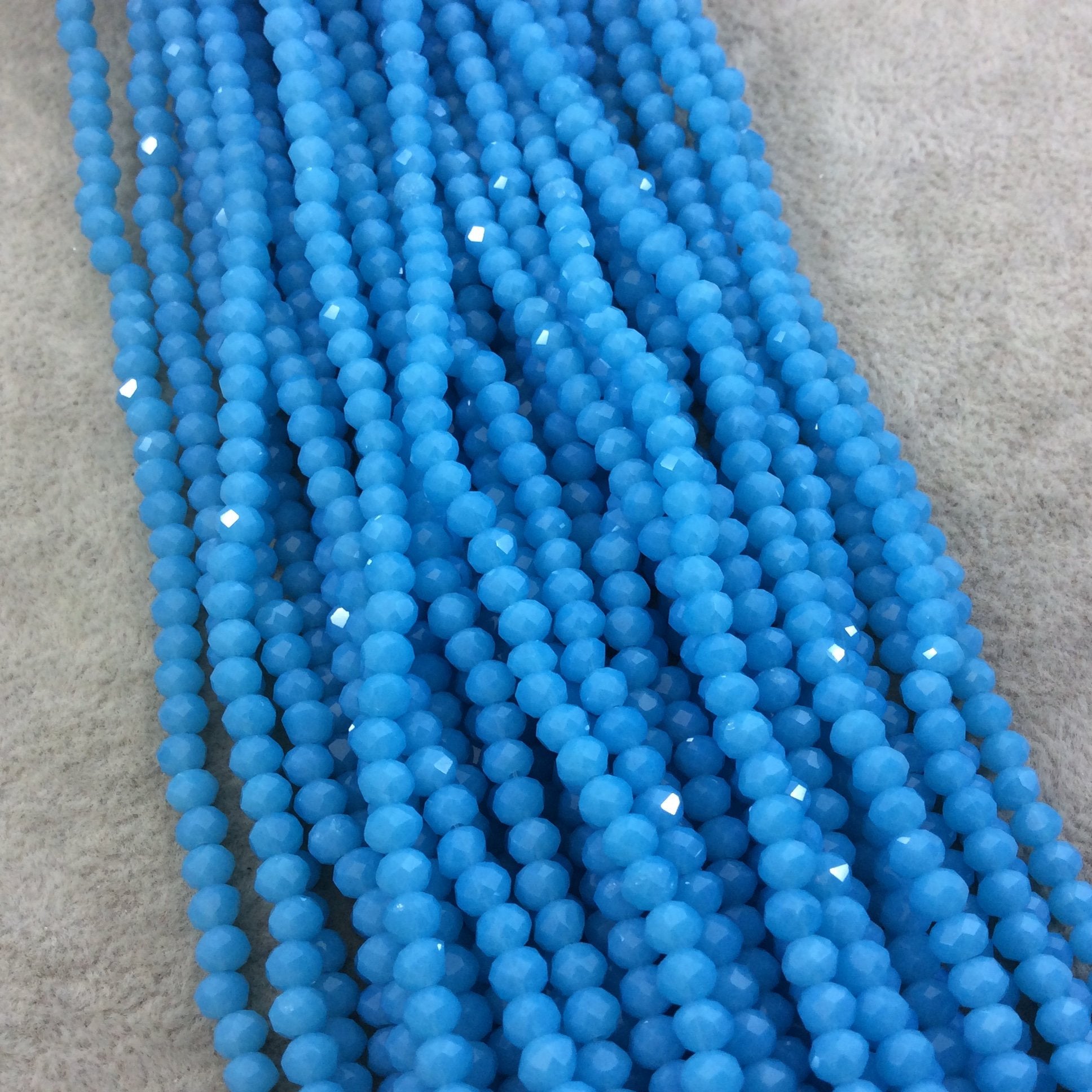 DISC 3mm x 4mm Glossy Finish Faceted Opaque Light Azure Blue Chinese Crystal Rondelle Beads - Sold by 18" Strands (Approx. 139 Beads)