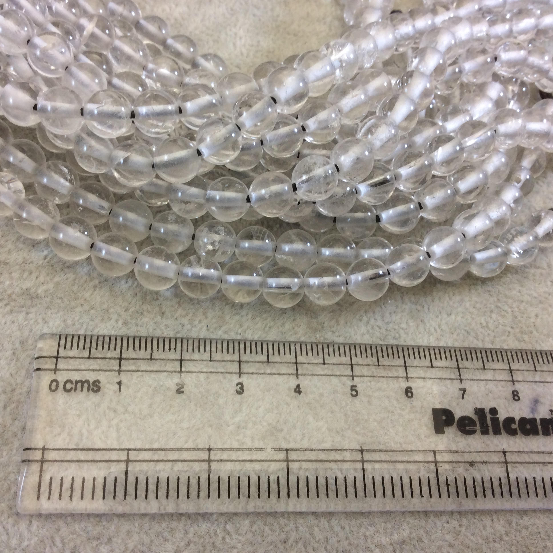 8mm Smooth Natural Clear Quartz Round/Ball Shaped Beads w/ 1.5mm Hole Size - Sold by 7.5" Strands (~ 25 Beads) - LARGE HOLE BEADS