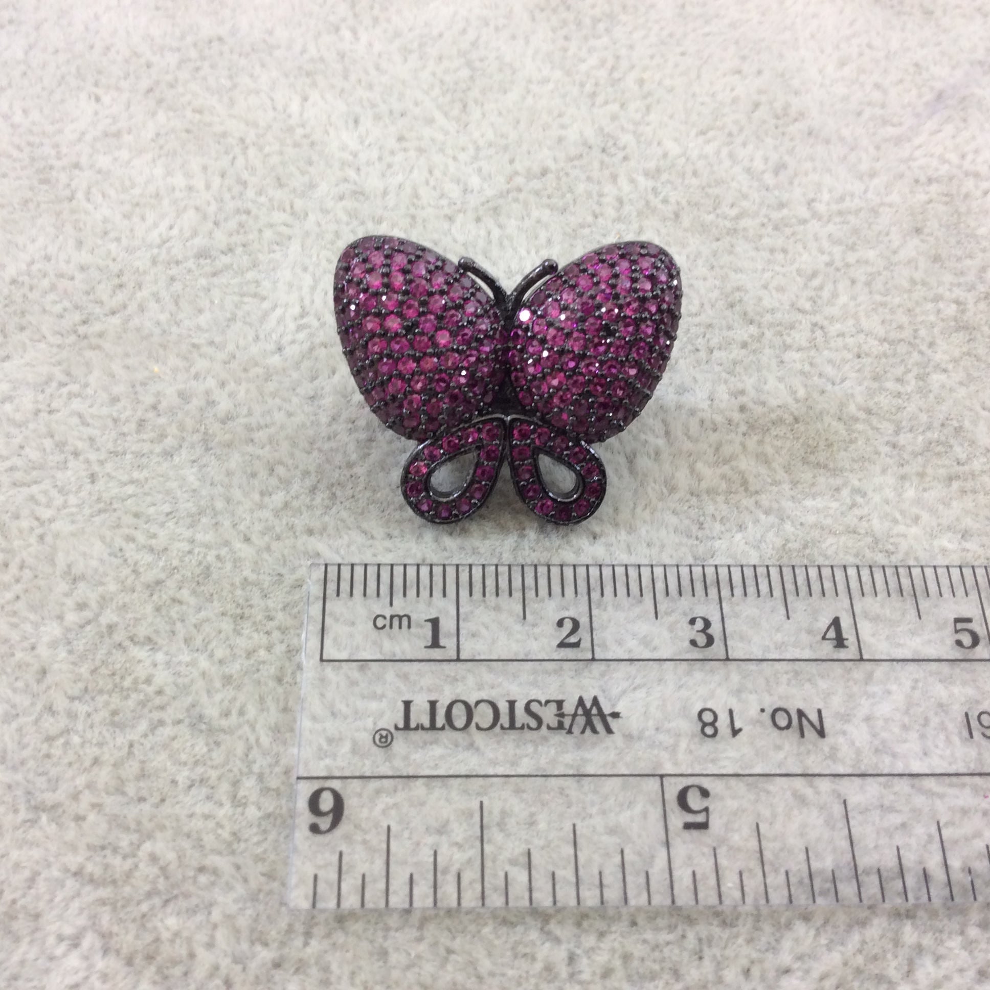 Gunmetal Plated CZ Cubic Zirconia Inlaid Pink Butterfly Bolo Slide Copper - Measures 23mm x 28mm, Approx. - Sold Individually, RANDOM