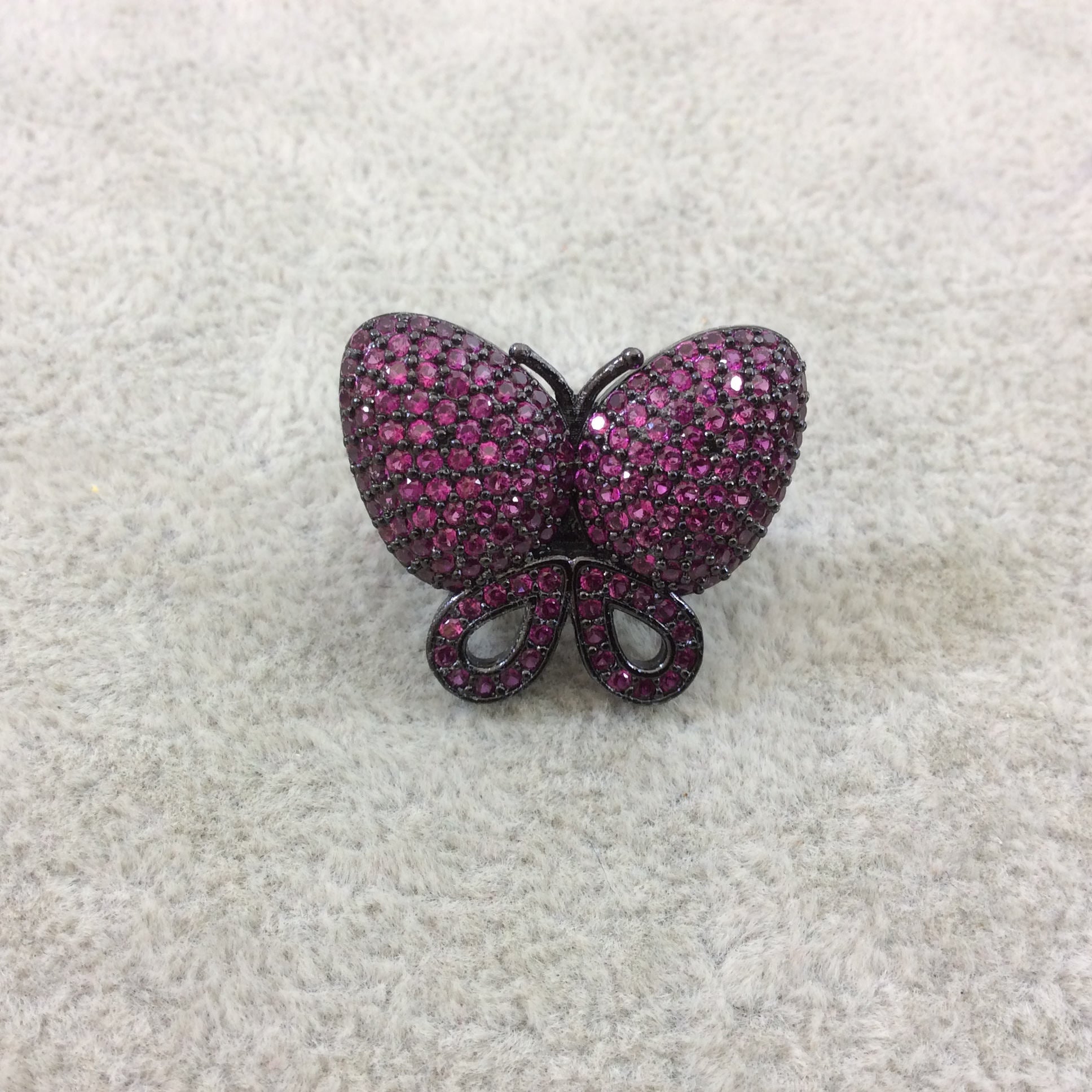 Gunmetal Plated CZ Cubic Zirconia Inlaid Pink Butterfly Bolo Slide Copper - Measures 23mm x 28mm, Approx. - Sold Individually, RANDOM