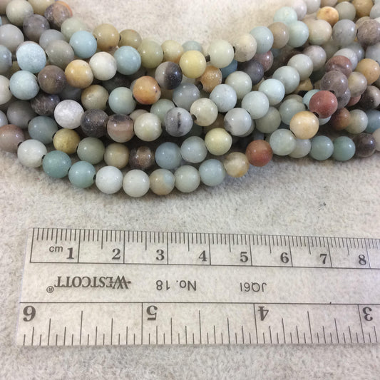 6mm Natural Semi-Gloss Finish Mixed Amazonite Round/Ball Shaped Beads with 1.5mm Holes - 7.5" Strand (Approx. 31 Beads) - LARGE HOLE BEADS