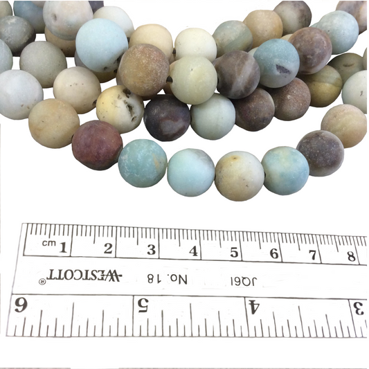 12mm Natural Matte Finish Mixed Amazonite Round/Ball Shaped Beads with 2mm Holes - 7.5" Strand (Approx. 16 Beads) - LARGE HOLE BEADS