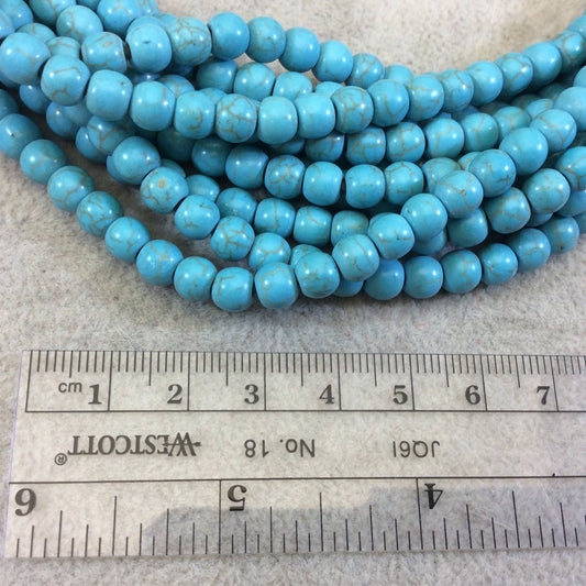 6mm  Dyed Turquoise Howlite Smooth Finish Round/Ball Shaped Beads with 1.5mm Holes - 7.5" Strand (Approx. 37 Beads) - LARGE HOLE BEADS