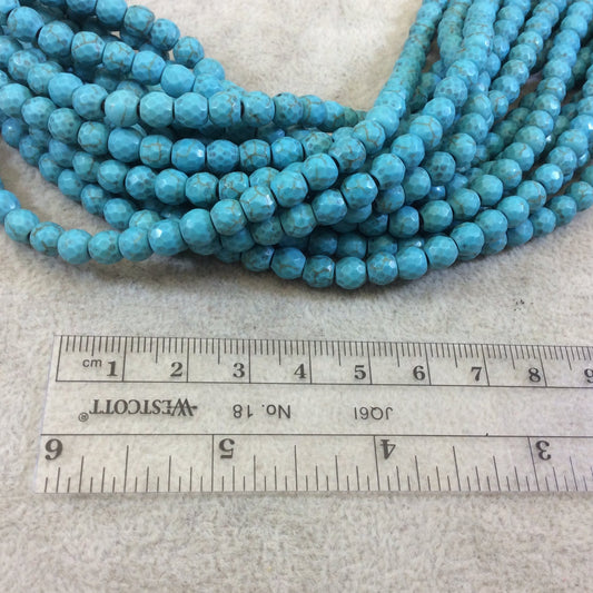 6mm  Dyed Faceted Turquoise Howlite Smooth Round/Ball Shaped Beads with 1.5mm Holes - 7.5" Strand (Approx. 37 Beads) - LARGE HOLE BEADS