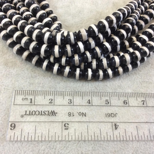 6mm Natural Striped Black/Cream Tibetan Agate Smooth Round LARGE HOLE BEADS with 2mm Holes - 7.5" Strand (Approx. 31 Beads) - Quality Stone