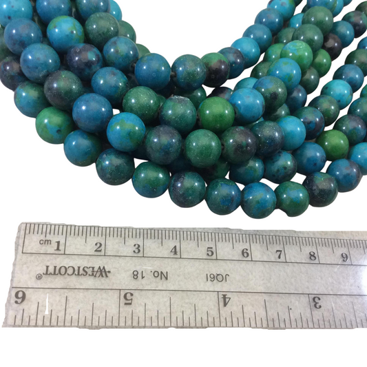 10mm Dyed Blue-Green Chrysocolla Smooth Glossy Round/Ball Shaped Beads with 2mm Holes - 7.5" Strand (Approx. 19 Beads) - LARGE HOLE BEADS