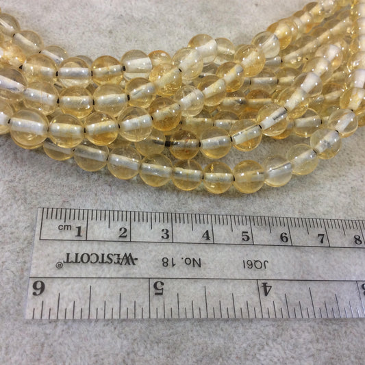 8mm Natural Yellow Citrine Smooth Glossy Round/Ball Shaped Beads With 1.5mm Holes - 7.5" Strand (Approx. 24 Beads) - LARGE HOLE BEADS