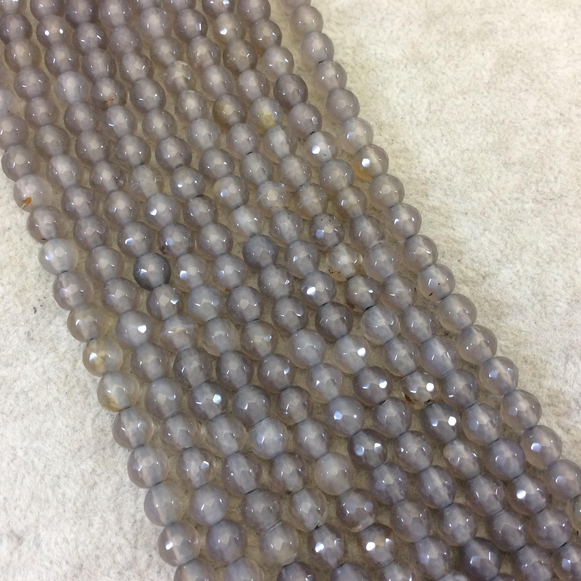 6mm Gray Agate Faceted Glossy Round/Ball Shaped Beads With 1.5mm Holes - 7.5" Strand (Approximately 32 Beads) - LARGE HOLE BEADS