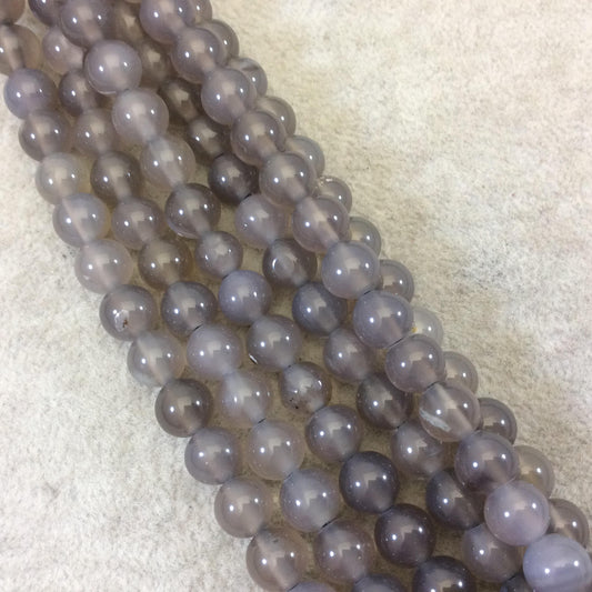 8mm Gray Agate Smooth Glossy Round/Ball Shaped Beads With 1.5mm Holes - 7.25" Strand (Approximately23 Beads) - LARGE HOLE BEADS