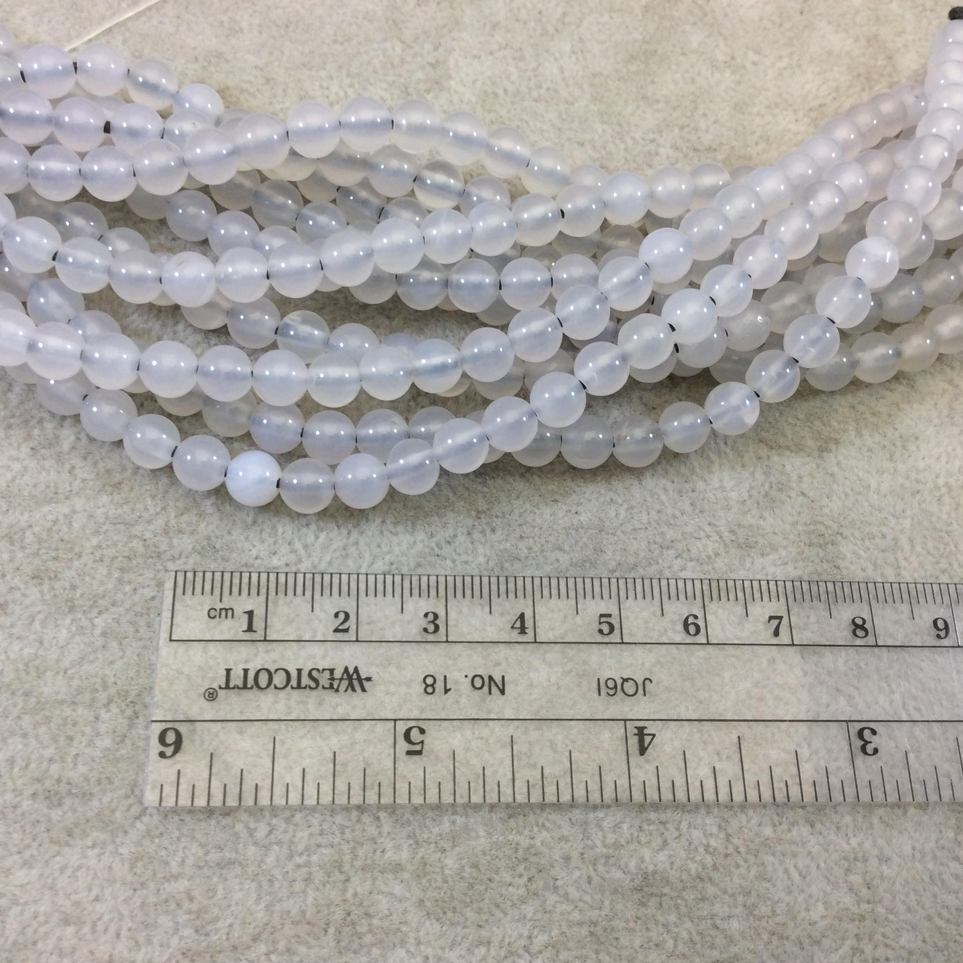 6mm Natural White Agate Smooth Glossy Round/Ball Shaped Beads With 1.5mm Holes - 7" Strand (Approx. 30 Beads) - LARGE HOLE BEADS