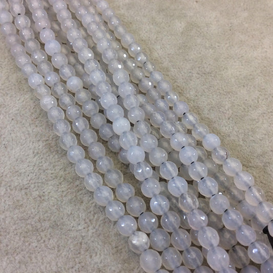 6mm Natural White Agate Faceted Glossy Round/Ball Shaped Beads With 1.5mm Holes - 7" Strand (Approx. 30 Beads) - LARGE HOLE BEADS