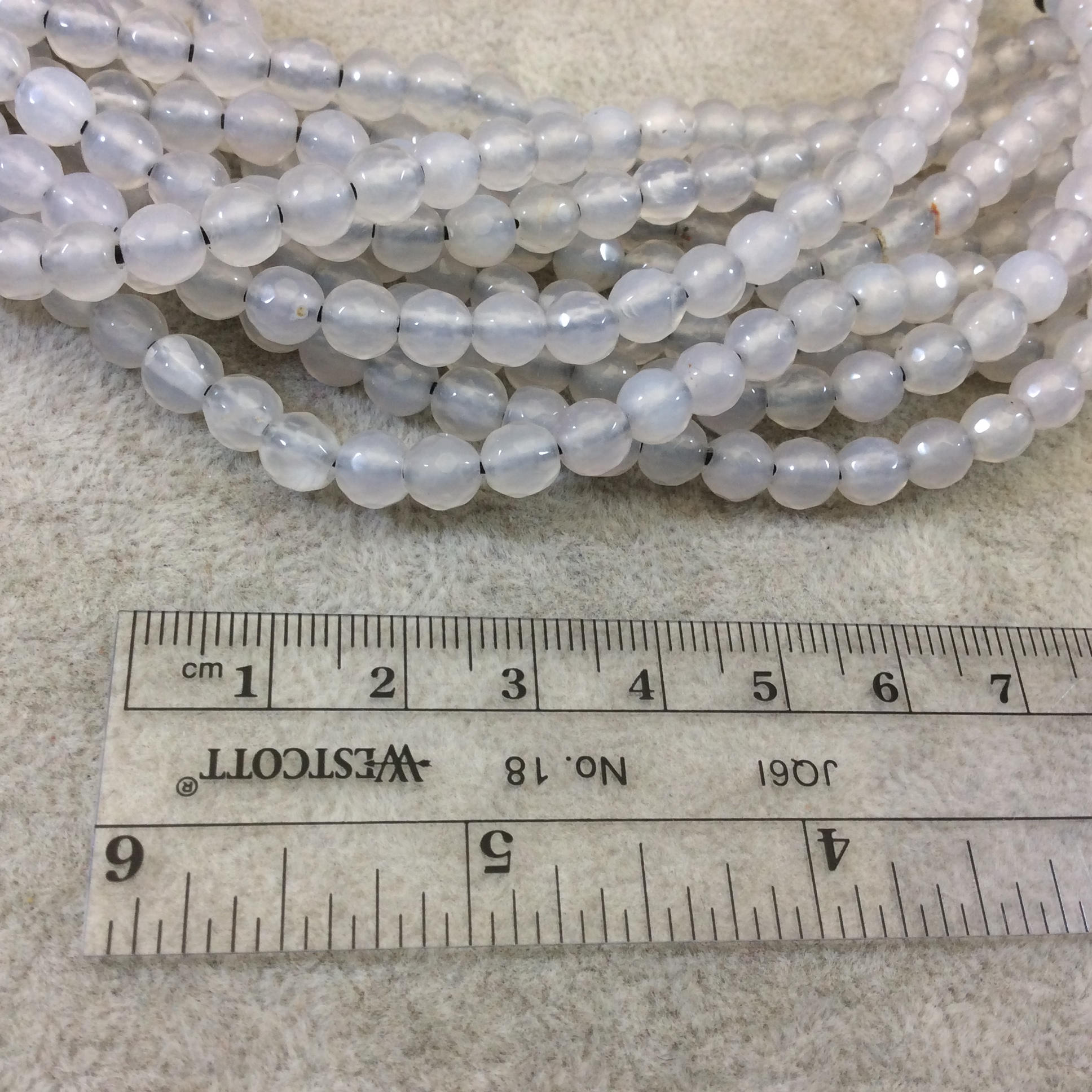 6mm Natural White Agate Faceted Glossy Round/Ball Shaped Beads With 1.5mm Holes - 7" Strand (Approx. 30 Beads) - LARGE HOLE BEADS