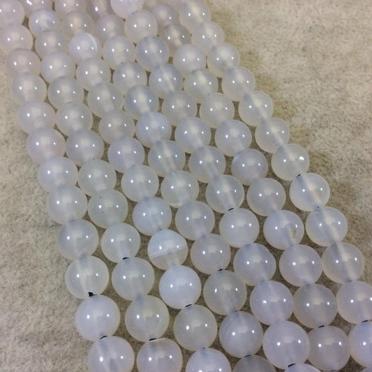 8mm Natural White Agate Smooth Glossy Round/Ball Shaped Beads With 1.5mm Holes - 7.25" Strand (Approx. 23 Beads) - LARGE HOLE BEADS