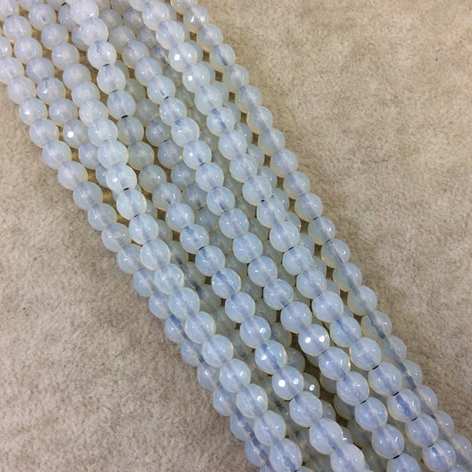 6mm Natural Milky White Opalite Faceted Glossy Round/Ball Shaped Beads With 1.5mm Holes - 7.5" Strand (Approx. 33 Beads) - LARGE HOLE BEADS